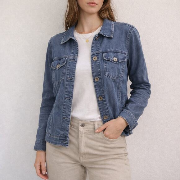 Natural Reflections Chambray Jean Jacket Women's Large Blue 100% Cotton - Picture 1 of 13
